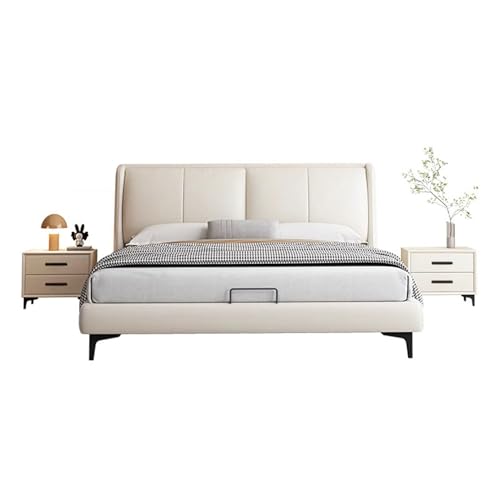 DLCQIJI White Modern Simplicity Queen Size Plattformbett, gepolstertes Plattformbett, ergonomisches gepolstertes Kopfteil, geräuschfrei, einfache Montage von DLCQIJI