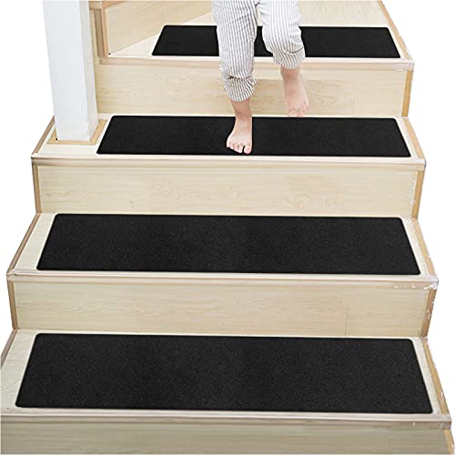 DLD 30"X 8" rutschfeste Treppenstufen Holz-Innentreppen rutschfeste Tritt Teppich-Stufen-Treppenmatten Selbstklebende, rutschfeste Treppenpolsterteppiche (schwarz, 14er Pack) von DLD