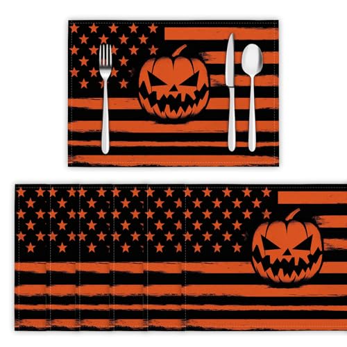 Amerikanische Flagge Tischsets 4er Set, 45x30 cm Abwaschbare Leinen Platzsets Wütendes Kürbisgesicht Tischsets Tischdekoration für Zuhause Restaurant Küche, Orange Amerikanische Flagge Tischsets 4er Set, 45x30 cm Abwaschbare Leinen Platzsets Wütendes Kürbisgesicht Tischsets Tischdekoration für Zuhause Restaurant Küche, Orange von DLERFLOVR