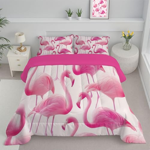 Bettdecke Warm Rosa Flamingo, 4 Jahreszeiten Wende Schlafdecke Verträumter Stil Weiche und Bequeme Steppdecke Daunenalternative mit 1 Kissenbezug 80x80cm, Rosa 140x200cm von DLERFLOVR