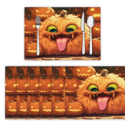 Cartoon-Kürbis Tischsets 2er Set, 45x30 cm Abwaschbare Leinen Platzsets Kürbismonster Tischsets Tischdekoration für Zuhause Restaurant Küche, Gelbbraun Cartoon-Kürbis Tischsets 2er Set, 45x30 cm Abwaschbare Leinen Platzsets Kürbismonster Tischsets Tischdekoration für Zuhause Restaurant Küche, Gelbbraun von DLERFLOVR