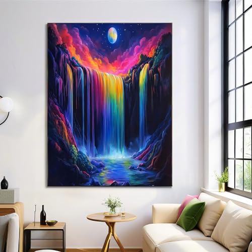 DLERFLOVR Bild auf Leinwand 60L x 90B cm, Regenbogenfälle Wandbilder Schwarzlicht-Malstil Leinwandbilder Leinwandkunst Kunstdruck Deko für Wohnzimmer Schlafzimmer Büro, Schwarz DLERFLOVR Bild auf Leinwand 60L x 90B cm, Regenbogenfälle Wandbilder Schwarzlicht-Malstil Leinwandbilder Leinwandkunst Kunstdruck Deko für Wohnzimmer Schlafzimmer Büro, Schwarz von DLERFLOVR