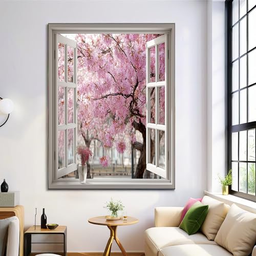 DLERFLOVR Leinwand Bilder Kirschblütenbäume Im Park, Wandbilder Wohnzimmer 3D-Fensterrahmen Wanddeko Kunstdruck Zimmer Deko für Schlafzimmer Esszimmer Büro, 40L x 60B cm, Rosa DLERFLOVR Leinwand Bilder Kirschblütenbäume Im Park, Wandbilder Wohnzimmer 3D-Fensterrahmen Wanddeko Kunstdruck Zimmer Deko für Schlafzimmer Esszimmer Büro, 40L x 60B cm, Rosa von DLERFLOVR
