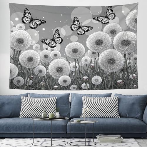 DLERFLOVR Löwenzahn Und Schmetterlinge Wandteppich, 150x200 cm Wandbehang Linie Blumen Wandtuch Wandkunst zur Verwendung als Wanddekoration, Hintergrund, Tischdecke, Türvorhang, Strandtuch - Grau DLERFLOVR Löwenzahn Und Schmetterlinge Wandteppich, 150x200 cm Wandbehang Linie Blumen Wandtuch Wandkunst zur Verwendung als Wanddekoration, Hintergrund, Tischdecke, Türvorhang, Strandtuch - Grau von DLERFLOVR