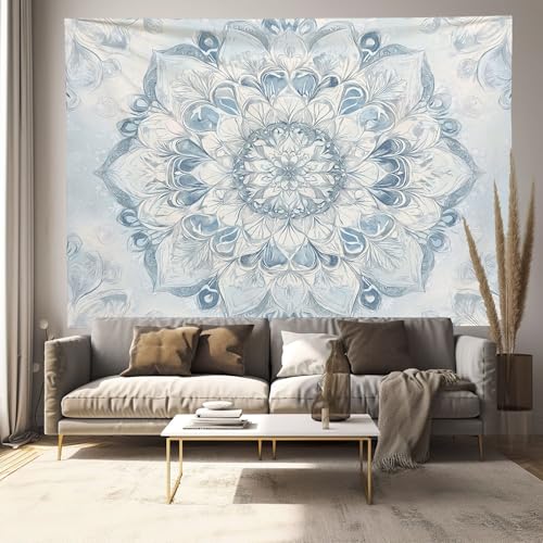 DLERFLOVR Wandbehang Wandteppich Spitzenartige Blumen Wandtuch Wand Deokration Mandala Tapisserie Ästhetisch für Zimmer Wohnheim Schlafazimmer, 150x200 cm, Hellblau von DLERFLOVR
