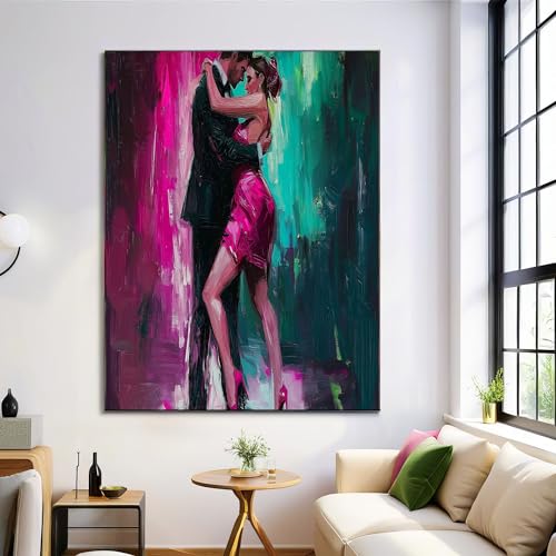 DLERFLOVR Wandbilder Groß 80L x 120B cmPaar tanzt Tango Schlafzimmer Zimmerdeko Tanz-Ölgemälde Fotowand Deko auf Wand Dekoration Wall Art Leinwand, Türkis von DLERFLOVR