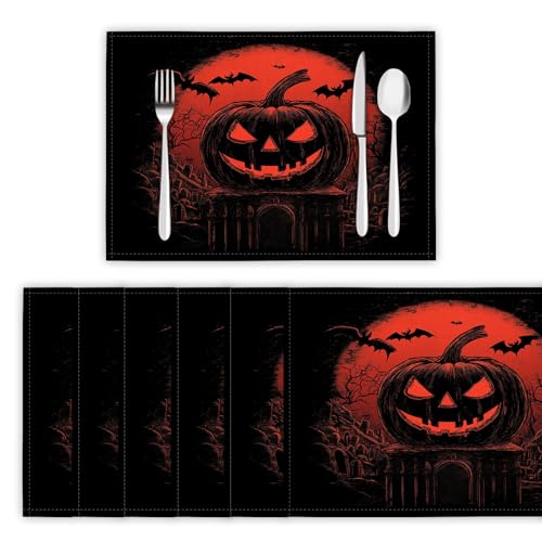 Dunkles Halloween Tischsets 2er Set, 45x30 cm Abwaschbare Leinen Platzsets Böse Kürbislaterne Tischsets Tischdekoration für Zuhause Restaurant Küche, Dunkelrot Dunkles Halloween Tischsets 2er Set, 45x30 cm Abwaschbare Leinen Platzsets Böse Kürbislaterne Tischsets Tischdekoration für Zuhause Restaurant Küche, Dunkelrot von DLERFLOVR