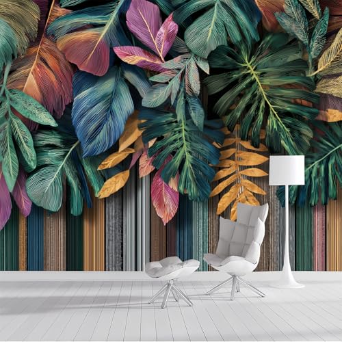 Fototapete 350x250cm Seide Tapeten XXL Holzplanken und tropische Blätter Wandtapete Bohème-Stil 3D Effekt Wand Dekoration für Wohnzimmer Schlafzimmer Korridor - Grün Fototapete 350x250cm Seide Tapeten XXL Holzplanken und tropische Blätter Wandtapete Bohème-Stil 3D Effekt Wand Dekoration für Wohnzimmer Schlafzimmer Korridor - Grün von DLERFLOVR
