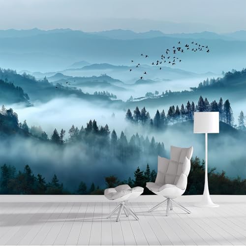 Fototapete 3d Effekt Panorama-Tapete 300x210cm Kiefernwald Berggipfel Seidenmaterial Wandbilder Nebelwald geeignet für die Wanddekoration von Wohnzimmer und Schlafzimmer Grau-Blau Fototapete 3d Effekt Panorama-Tapete 300x210cm Kiefernwald Berggipfel Seidenmaterial Wandbilder Nebelwald geeignet für die Wanddekoration von Wohnzimmer und Schlafzimmer Grau-Blau von DLERFLOVR