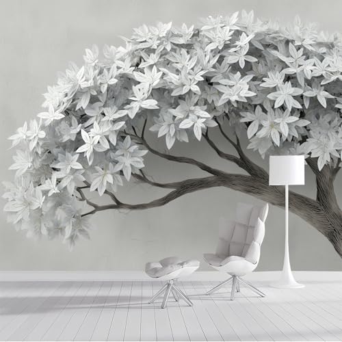 Fototapete 3d Effekt Panorama-Tapete 350x250cm Gewölbter Baum Seidenmaterial Wandbilder Weißer Papierschnitt geeignet für die Wanddekoration von Wohnzimmer und Schlafzimmer Hellgrau von DLERFLOVR