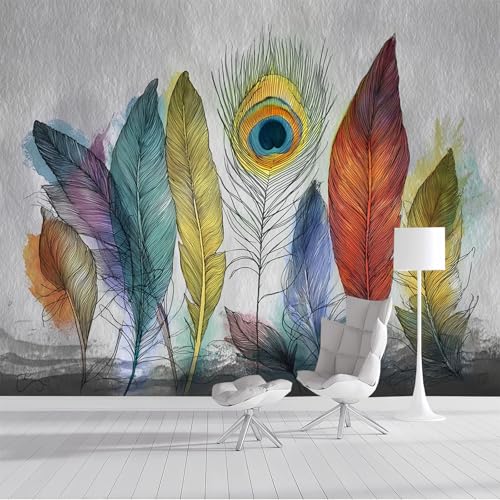 Fototapete 3d Effekt Panorama-Tapete 350x250cm Pfauenfedern Seidenmaterial Wandbilder Impressionistische Aquarelle geeignet für die Wanddekoration von Wohnzimmer und Schlafzimmer Grau Fototapete 3d Effekt Panorama-Tapete 350x250cm Pfauenfedern Seidenmaterial Wandbilder Impressionistische Aquarelle geeignet für die Wanddekoration von Wohnzimmer und Schlafzimmer Grau von DLERFLOVR