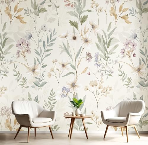 Fototapete 3d Effekt Panorama-Tapete 450x315cm Wildblumen und Blätter Seidenmaterial Wandbilder Retro-Pflanzen geeignet für die Wanddekoration von Wohnzimmer und Schlafzimmer Creme Fototapete 3d Effekt Panorama-Tapete 450x315cm Wildblumen und Blätter Seidenmaterial Wandbilder Retro-Pflanzen geeignet für die Wanddekoration von Wohnzimmer und Schlafzimmer Creme von DLERFLOVR