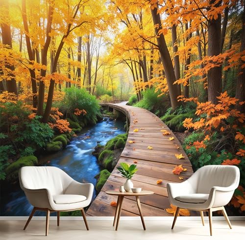 Fototapete 400x280cmWaldpromenade Bildtapete Herbstwald Seide Wandtapete 3d Effekt Wand Dekoration für Wohnzimmer Schlafzimmer Flur, Gelb Fototapete 400x280cmWaldpromenade Bildtapete Herbstwald Seide Wandtapete 3d Effekt Wand Dekoration für Wohnzimmer Schlafzimmer Flur, Gelb von DLERFLOVR