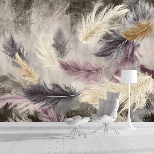 Fototapete Alte Federn 350x250cm XXL Tapete Seidentapeten Bohème-Stil Wandtapete Grau 3D Effekt Wand Dekoration für Schlafzimmer Wohnzimmer von DLERFLOVR