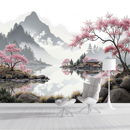 Fototapete Berge Kirschblüten 350x250cm Seide Foto Tapete Ruhige Landschaft XXL Wandtapete für Wohnzimmer Schlafzimmer Esszimmer Wanddekoration, Grau Fototapete Berge Kirschblüten 350x250cm Seide Foto Tapete Ruhige Landschaft XXL Wandtapete für Wohnzimmer Schlafzimmer Esszimmer Wanddekoration, Grau von DLERFLOVR