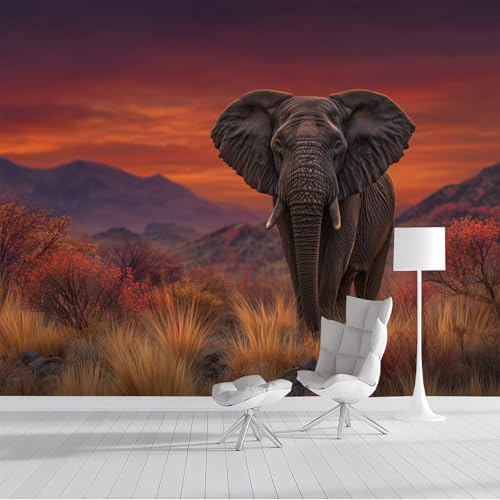 Fototapete Elefant 400x280cm XXL Tapete Seidentapeten Afrikanische Savanne Wandtapete Orange-Rot 3D Effekt Wand Dekoration für Schlafzimmer Wohnzimmer Fototapete Elefant 400x280cm XXL Tapete Seidentapeten Afrikanische Savanne Wandtapete Orange-Rot 3D Effekt Wand Dekoration für Schlafzimmer Wohnzimmer von DLERFLOVR