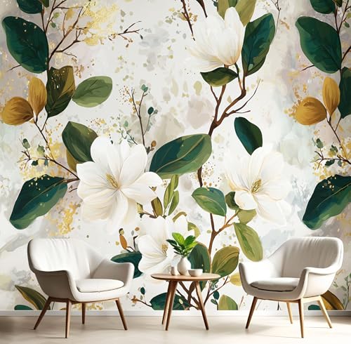Fototapete Magnolie 400x280cm Foto Tapete XXL Blumen Aquarell Wandtapete Motivtapeten Bildtapete 3d Effekt Wand Dekoration für Schlafzimmer Wohnzimmer Korridor, Beige Fototapete Magnolie 400x280cm Foto Tapete XXL Blumen Aquarell Wandtapete Motivtapeten Bildtapete 3d Effekt Wand Dekoration für Schlafzimmer Wohnzimmer Korridor, Beige von DLERFLOVR