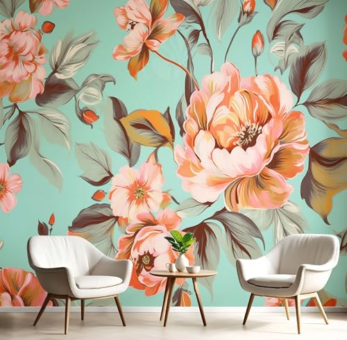 Fototapete Orange Blumen 350x250cm XXL Tapete Seidentapeten Retro-Blumen Wandtapete Türkis 3D Effekt Wand Dekoration für Schlafzimmer Wohnzimmer Fototapete Orange Blumen 350x250cm XXL Tapete Seidentapeten Retro-Blumen Wandtapete Türkis 3D Effekt Wand Dekoration für Schlafzimmer Wohnzimmer von DLERFLOVR