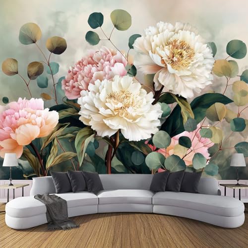 Fototapete Pfingstrosen- und Eukalyptusblätter 350x250cm XXL Tapete Seidentapeten Pflanzen Und Blumen Wandtapete Grün 3D Effekt Wand Dekoration für Schlafzimmer Wohnzimmer Fototapete Pfingstrosen- und Eukalyptusblätter 350x250cm XXL Tapete Seidentapeten Pflanzen Und Blumen Wandtapete Grün 3D Effekt Wand Dekoration für Schlafzimmer Wohnzimmer von DLERFLOVR