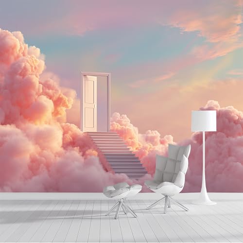 Fototapete Treppenhauswolken 400x280cm Seide Tapeten XXL Himmelstor Wandtapete 3D Effekt Dekoration Wandbild für Wohnzimmer Schlafzimmer Kinderzimmer, Rosa Fototapete Treppenhauswolken 400x280cm Seide Tapeten XXL Himmelstor Wandtapete 3D Effekt Dekoration Wandbild für Wohnzimmer Schlafzimmer Kinderzimmer, Rosa von DLERFLOVR