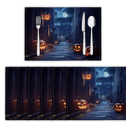 Halloween Dunkle Straßen Tischsets 2er Set, 45x30 cm Abwaschbare Leinen Platzsets Stadtgassen Tischsets Tischdekoration für Zuhause Restaurant Küche, Grau Blau Halloween Dunkle Straßen Tischsets 2er Set, 45x30 cm Abwaschbare Leinen Platzsets Stadtgassen Tischsets Tischdekoration für Zuhause Restaurant Küche, Grau Blau von DLERFLOVR