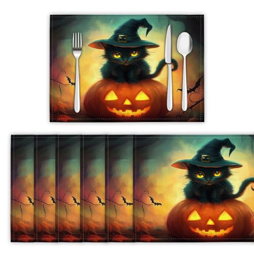 Halloween-Kürbis Tischsets Abwaschbar 2er Set, Platzdeckchen rutschfest Hitzebeständig Süße Schwarze Katze Platzsets für küche Speisetisch Hotel, Platz-Matten 30 x 45cm, Orange Halloween-Kürbis Tischsets Abwaschbar 2er Set, Platzdeckchen rutschfest Hitzebeständig Süße Schwarze Katze Platzsets für küche Speisetisch Hotel, Platz-Matten 30 x 45cm, Orange von DLERFLOVR