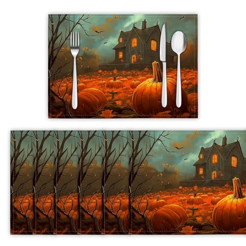 Halloween-Nacht Tischsets 4er Set, 45x30 cm Abwaschbare Leinen Platzsets Fantasy-Kürbisbeet Tischsets Tischdekoration für Zuhause Restaurant Küche, Orange Halloween-Nacht Tischsets 4er Set, 45x30 cm Abwaschbare Leinen Platzsets Fantasy-Kürbisbeet Tischsets Tischdekoration für Zuhause Restaurant Küche, Orange von DLERFLOVR