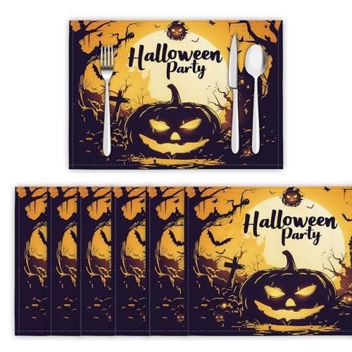 Halloween-Party Tischsets 2er Set, 45x30 cm Abwaschbare Leinen Platzsets Kürbisfriedhof Tischsets Tischdekoration für Zuhause Restaurant Küche, Kurkuma Halloween-Party Tischsets 2er Set, 45x30 cm Abwaschbare Leinen Platzsets Kürbisfriedhof Tischsets Tischdekoration für Zuhause Restaurant Küche, Kurkuma von DLERFLOVR