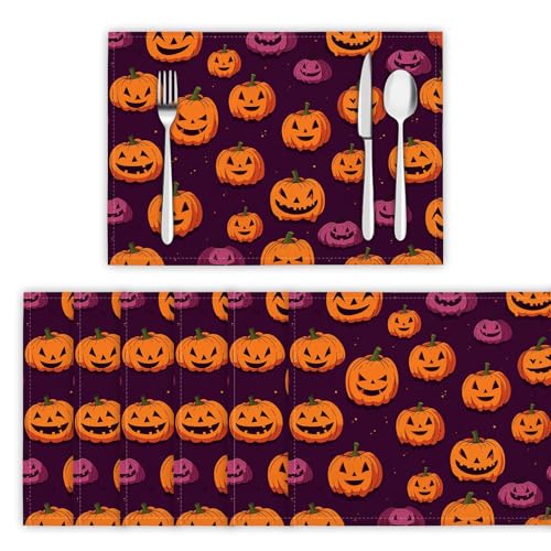 Halloween-Thema Tischsets Abwaschbar 2er Set, Platzdeckchen rutschfest Hitzebeständig Cartoon-Kürbis Platzsets für küche Speisetisch Hotel, Platz-Matten 30 x 45cm, Dunkelviolett Halloween-Thema Tischsets Abwaschbar 2er Set, Platzdeckchen rutschfest Hitzebeständig Cartoon-Kürbis Platzsets für küche Speisetisch Hotel, Platz-Matten 30 x 45cm, Dunkelviolett von DLERFLOVR