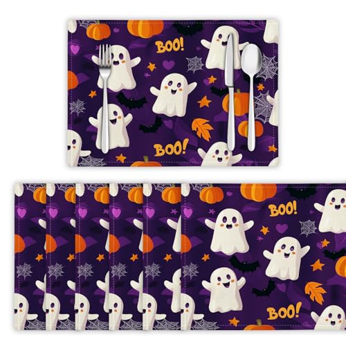 Halloween Tischsets 2er Set, 45x30 cm Abwaschbare Leinen Platzsets Cartoon-Geister Und Kürbisse Tischsets Tischdekoration für Zuhause Restaurant Küche, Dunkelviolett Halloween Tischsets 2er Set, 45x30 cm Abwaschbare Leinen Platzsets Cartoon-Geister Und Kürbisse Tischsets Tischdekoration für Zuhause Restaurant Küche, Dunkelviolett von DLERFLOVR