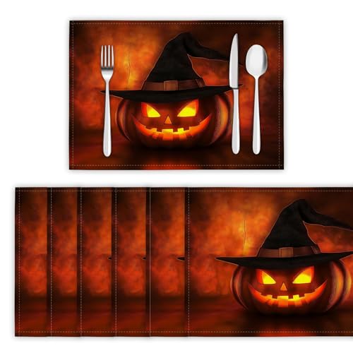 Halloween Tischsets 2er Set, 45x30 cm Abwaschbare Leinen Platzsets Hexenhut Kürbis Tischsets Tischdekoration für Zuhause Restaurant Küche, Orange-Rot Halloween Tischsets 2er Set, 45x30 cm Abwaschbare Leinen Platzsets Hexenhut Kürbis Tischsets Tischdekoration für Zuhause Restaurant Küche, Orange-Rot von DLERFLOVR