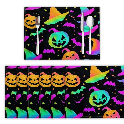 Platzsets Abwaschbar 2er Set Tischsets für Esstisch Fledermaus Und Hexenhut Küchen Platzset Halloween-Thema Dauerhaft PlatzdeckenTischzubehör - 30 x 45cm, Blau-Lila Platzsets Abwaschbar 2er Set Tischsets für Esstisch Fledermaus Und Hexenhut Küchen Platzset Halloween-Thema Dauerhaft PlatzdeckenTischzubehör - 30 x 45cm, Blau-Lila von DLERFLOVR