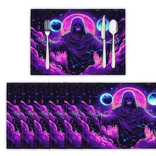 Platzsets Abwaschbar 2er Set Tischsets für Esstisch Kapuzen-Sensenmann Küchen Platzset Schwarzes Loch Im Weltraum Dauerhaft PlatzdeckenTischzubehör - 30 x 45cm, Neon-Lila Platzsets Abwaschbar 2er Set Tischsets für Esstisch Kapuzen-Sensenmann Küchen Platzset Schwarzes Loch Im Weltraum Dauerhaft PlatzdeckenTischzubehör - 30 x 45cm, Neon-Lila von DLERFLOVR