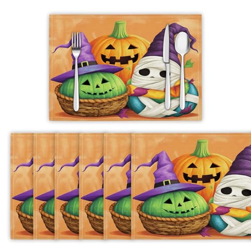 Platzsets Abwaschbar 2er Set Tischsets für Esstisch Kürbismumie Küchen Platzset Cartoon-Stil Dauerhaft PlatzdeckenTischzubehör - 30 x 45cm, Hellorange Platzsets Abwaschbar 2er Set Tischsets für Esstisch Kürbismumie Küchen Platzset Cartoon-Stil Dauerhaft PlatzdeckenTischzubehör - 30 x 45cm, Hellorange von DLERFLOVR