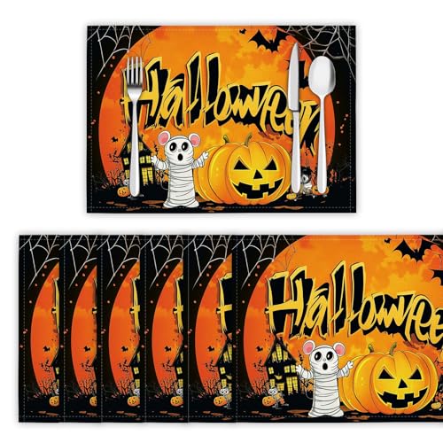 Platzsets Abwaschbar 2er Set Tischsets für Esstisch Mumifizierte Maus Küchen Platzset Halloween-Zeichentrickfiguren Dauerhaft PlatzdeckenTischzubehör - 30 x 45cm, Orange Platzsets Abwaschbar 2er Set Tischsets für Esstisch Mumifizierte Maus Küchen Platzset Halloween-Zeichentrickfiguren Dauerhaft PlatzdeckenTischzubehör - 30 x 45cm, Orange von DLERFLOVR