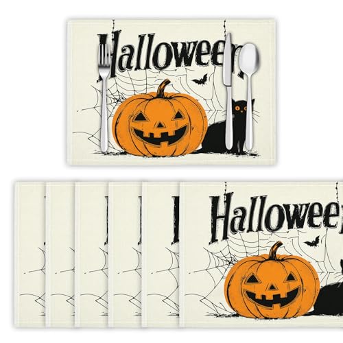 Platzsets Abwaschbar 2er Set Tischsets für Esstisch Schwarzer Katzenkürbis Küchen Platzset Retro Halloween Dauerhaft PlatzdeckenTischzubehör - 30 x 45cm, Weiß Platzsets Abwaschbar 2er Set Tischsets für Esstisch Schwarzer Katzenkürbis Küchen Platzset Retro Halloween Dauerhaft PlatzdeckenTischzubehör - 30 x 45cm, Weiß von DLERFLOVR
