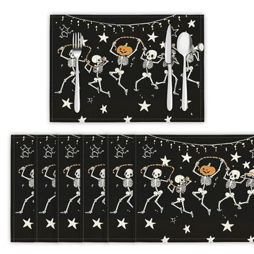 Platzsets Abwaschbar 2er Set Tischsets für Esstisch Skelettparty Küchen Platzset Halloween-Thema Dauerhaft PlatzdeckenTischzubehör - 30 x 45cm, Schwarz Platzsets Abwaschbar 2er Set Tischsets für Esstisch Skelettparty Küchen Platzset Halloween-Thema Dauerhaft PlatzdeckenTischzubehör - 30 x 45cm, Schwarz von DLERFLOVR