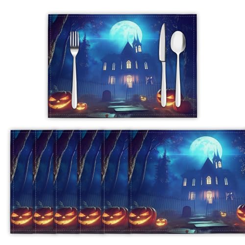 Platzsets Abwaschbar 2er Set Tischsets für Esstisch Spukhaus Küchen Platzset Halloween-Elemente Dauerhaft PlatzdeckenTischzubehör - 30 x 45cm, Blau Platzsets Abwaschbar 2er Set Tischsets für Esstisch Spukhaus Küchen Platzset Halloween-Elemente Dauerhaft PlatzdeckenTischzubehör - 30 x 45cm, Blau von DLERFLOVR