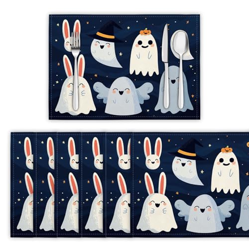 Platzsets Abwaschbar 2er Set Tischsets für Esstisch Süßer Geist Küchen Platzset Horror-Thema Dauerhaft PlatzdeckenTischzubehör - 30 x 45cm, Marineblau von DLERFLOVR