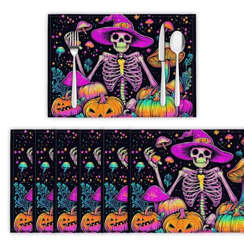 Platzsets Abwaschbar 2er Set Tischsets für Esstisch Totenkopf Im Hexenhut Küchen Platzset Leuchtende Pilze Dauerhaft PlatzdeckenTischzubehör - 30 x 45cm, Neon-Lila Platzsets Abwaschbar 2er Set Tischsets für Esstisch Totenkopf Im Hexenhut Küchen Platzset Leuchtende Pilze Dauerhaft PlatzdeckenTischzubehör - 30 x 45cm, Neon-Lila von DLERFLOVR