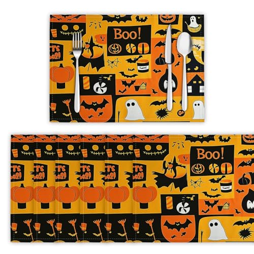 Platzsets Abwaschbar 4er Set Tischsets für Esstisch Fledermaus-Farbblock Küchen Platzset Horror-Ikonen Dauerhaft PlatzdeckenTischzubehör - 30 x 45cm, Orange von DLERFLOVR