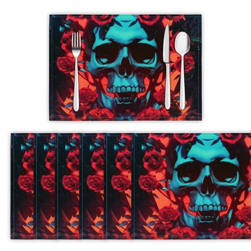 Platzsets Abwaschbar 4er Set Tischsets für Esstisch Schädel Und Blumen Küchen Platzset Gotische Kunst Dauerhaft PlatzdeckenTischzubehör - 30 x 45cm, Indigo Platzsets Abwaschbar 4er Set Tischsets für Esstisch Schädel Und Blumen Küchen Platzset Gotische Kunst Dauerhaft PlatzdeckenTischzubehör - 30 x 45cm, Indigo von DLERFLOVR
