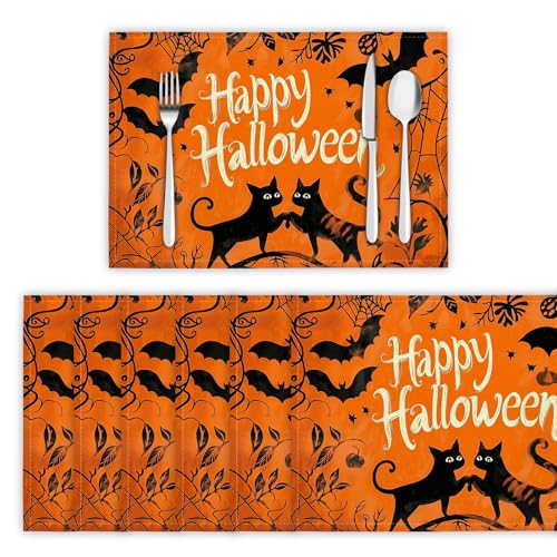Platzsets Abwaschbar 4er Set Tischsets für Esstisch Schwarzes Katzenspinnennetz Küchen Platzset Horrorsymbole Dauerhaft PlatzdeckenTischzubehör - 30 x 45cm, Orange Platzsets Abwaschbar 4er Set Tischsets für Esstisch Schwarzes Katzenspinnennetz Küchen Platzset Horrorsymbole Dauerhaft PlatzdeckenTischzubehör - 30 x 45cm, Orange von DLERFLOVR
