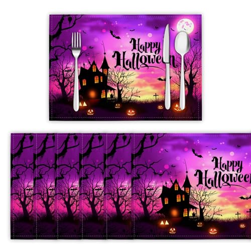 Platzsets Abwaschbar 4er Set Tischsets für Esstisch Spukhaus Küchen Platzset Cartoon-Stil Dauerhaft PlatzdeckenTischzubehör - 30 x 45cm, Lila Platzsets Abwaschbar 4er Set Tischsets für Esstisch Spukhaus Küchen Platzset Cartoon-Stil Dauerhaft PlatzdeckenTischzubehör - 30 x 45cm, Lila von DLERFLOVR