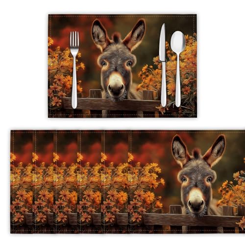 Platzsets Abwaschbar 4er Set Tischsets für Esstisch Süßer Esel Küchen Platzset Herbstlicher Holzzaun Dauerhaft PlatzdeckenTischzubehör - 30 x 45cm, Orange Platzsets Abwaschbar 4er Set Tischsets für Esstisch Süßer Esel Küchen Platzset Herbstlicher Holzzaun Dauerhaft PlatzdeckenTischzubehör - 30 x 45cm, Orange von DLERFLOVR