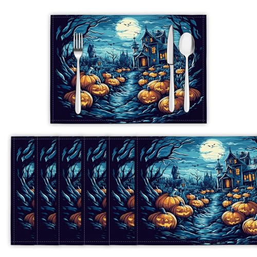 Platzsets Abwaschbar 4er Set Tischsets für Esstisch Verwunschener Nachthimmel Küchen Platzset Magischer Kürbisbeet Dauerhaft PlatzdeckenTischzubehör - 30 x 45cm, Blau Platzsets Abwaschbar 4er Set Tischsets für Esstisch Verwunschener Nachthimmel Küchen Platzset Magischer Kürbisbeet Dauerhaft PlatzdeckenTischzubehör - 30 x 45cm, Blau von DLERFLOVR