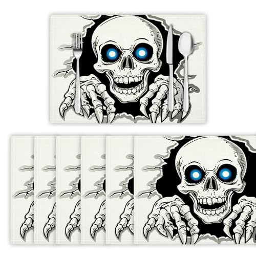Platzsets Abwaschbar 6er Set Tischsets für Esstisch Horror-Skelett Küchen Platzset Elemente des Tages Der Toten Dauerhaft PlatzdeckenTischzubehör - 30 x 45cm, Schwarz und Weiß Platzsets Abwaschbar 6er Set Tischsets für Esstisch Horror-Skelett Küchen Platzset Elemente des Tages Der Toten Dauerhaft PlatzdeckenTischzubehör - 30 x 45cm, Schwarz und Weiß von DLERFLOVR