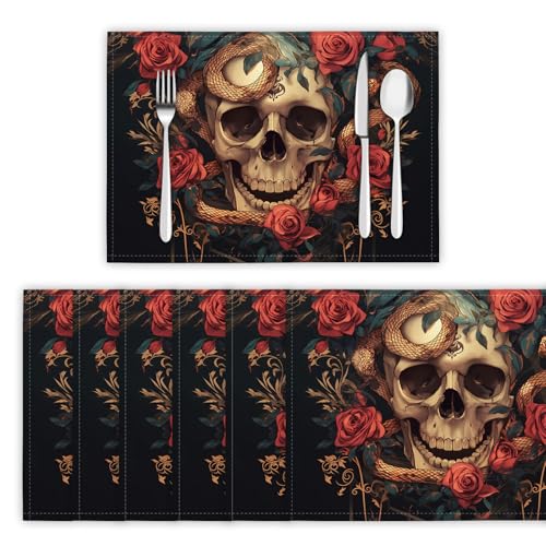 Platzsets Abwaschbar 6er Set Tischsets für Esstisch Rosenschädel Küchen Platzset Gotische Kunst Dauerhaft PlatzdeckenTischzubehör - 30 x 45cm, Dunkelrot Platzsets Abwaschbar 6er Set Tischsets für Esstisch Rosenschädel Küchen Platzset Gotische Kunst Dauerhaft PlatzdeckenTischzubehör - 30 x 45cm, Dunkelrot von DLERFLOVR