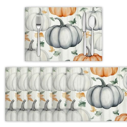 Platzsets Abwaschbar 8er Set Tischsets für Esstisch Aquarell Kürbis Küchen Platzset Gotische Ästhetik Dauerhaft PlatzdeckenTischzubehör - 30 x 45cm, Grau von DLERFLOVR