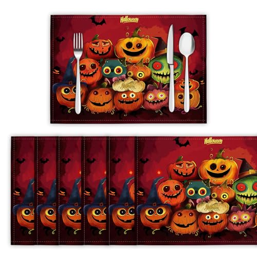 Platzsets Abwaschbar 8er Set Tischsets für Esstisch Gruseliges Kürbisgesicht Küchen Platzset Zeichentrickfiguren Dauerhaft PlatzdeckenTischzubehör - 30 x 45cm, Dunkelrot Platzsets Abwaschbar 8er Set Tischsets für Esstisch Gruseliges Kürbisgesicht Küchen Platzset Zeichentrickfiguren Dauerhaft PlatzdeckenTischzubehör - 30 x 45cm, Dunkelrot von DLERFLOVR